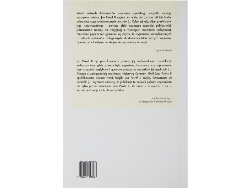 Zdjęcie tyłu okładki książki Jan Paweł II teolog. Komentarze do encyklik